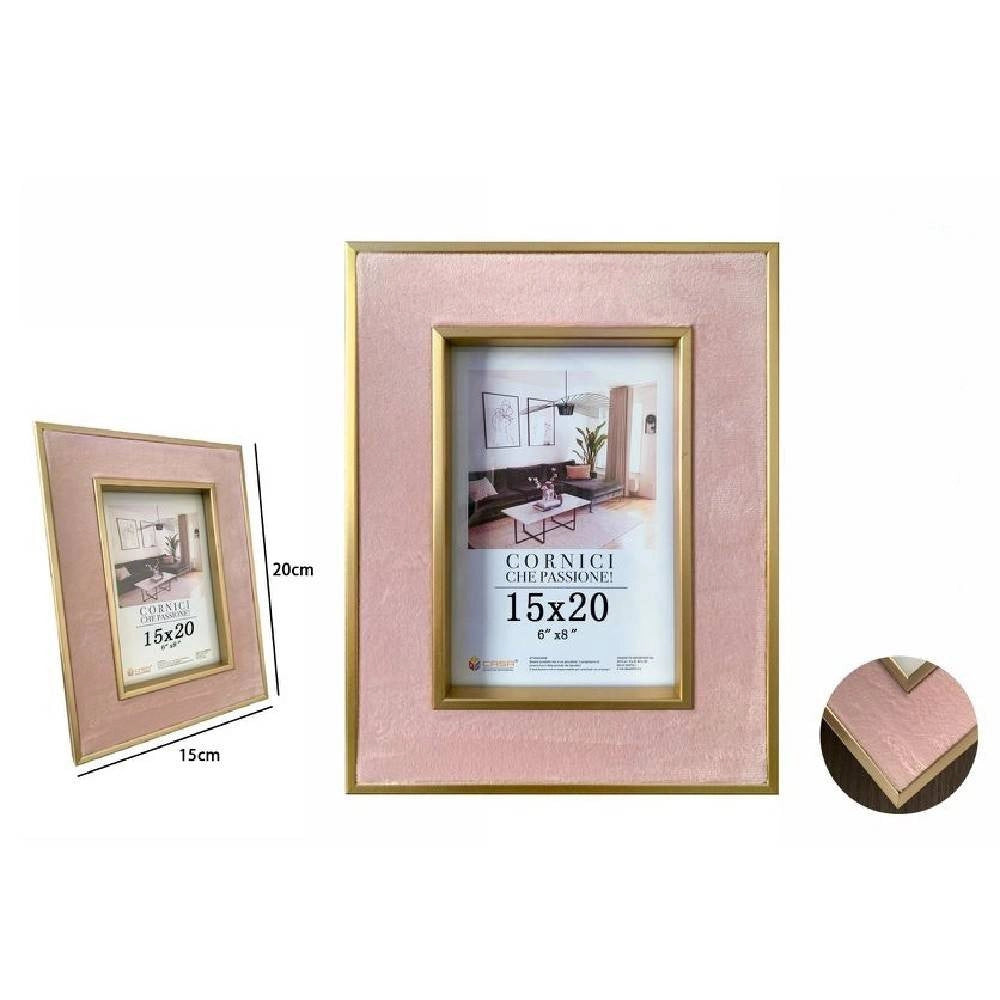 Trade Shop - Cornice Per Foto Portafoto Poster Quadri Tele 15 X 20cm Rosa Con Bordi Oro 70317 -