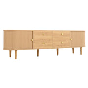 Mobile TV con 2 ante scorrevoli; 4 cassetti; 5 piedini in legno; per soggiorno; 180 × 35 × 50 cm; naturale