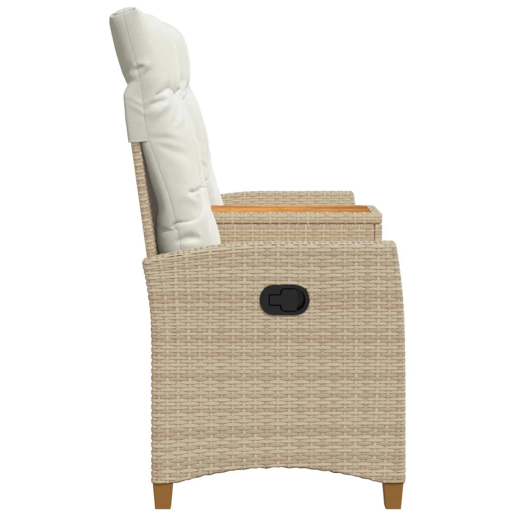 Panchina reclinabile con tavolo Beige e Bianco Crema polyrattan