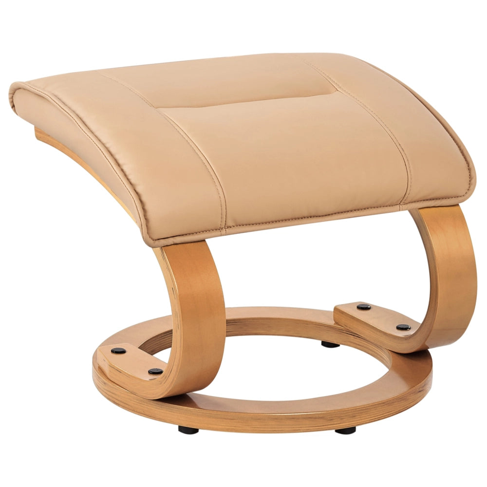 Poltrona massaggiante/riscaldante e poggiapiedi in ecopelle marrone chiaro con poggiapiedi con funzione massaggio design retrò