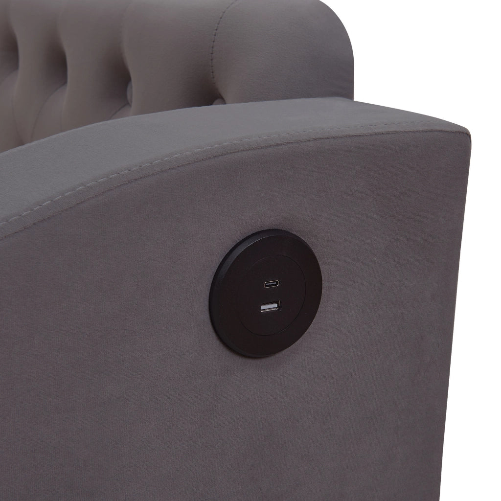 DESMIU Divano letto 2 posti 90 × 190 cm con vani nei braccioli, USB e Type-C, senza materasso, grigio