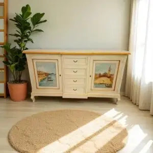 Credenza madia mod provenzale in legno Shabby chic avorio anticato filo arancio decoro Venezia