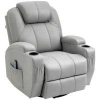 Poltrona Massaggiante e Reclinabile con Poggiapiedi e Telecomando, in Pelle PU, 89x99x106 cm, Grigio