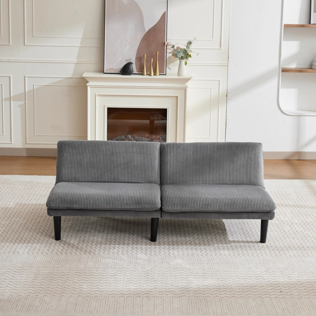 Divano convertibile 2 posti con schienale regolabile e funzione letto in velluto a coste grigio 88 × 85 × 18,5 cm