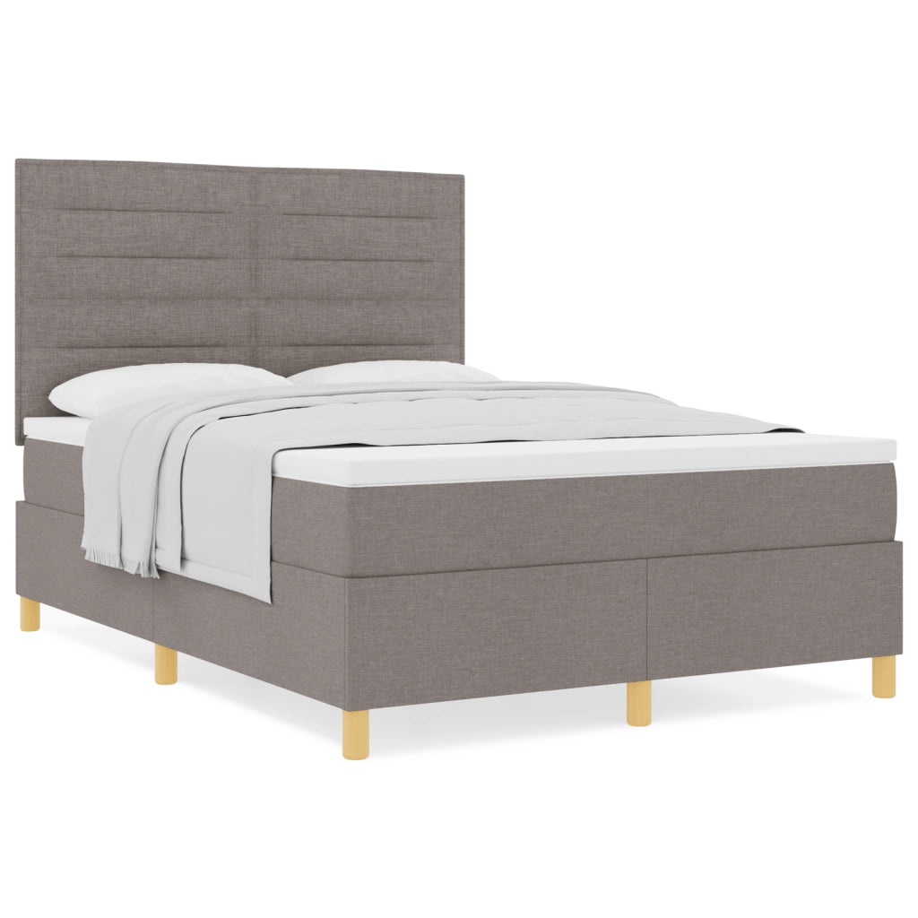 Letto con Box Spring e Materasso Tortora 140x190 cm Tessuto