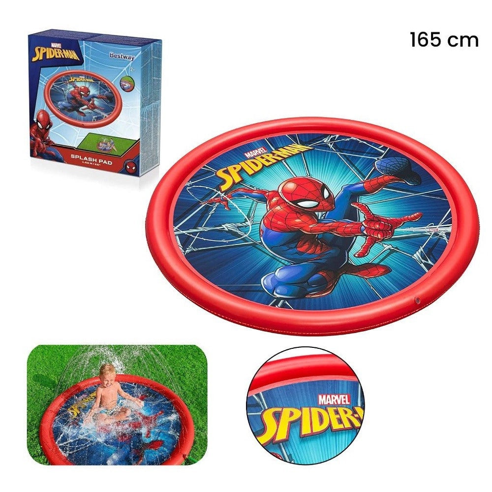 Trade Shop - Tappeto Tappettino Spruzzi Piscina Gonfiabile Con Fontana Spider-man 165cm 98792 -