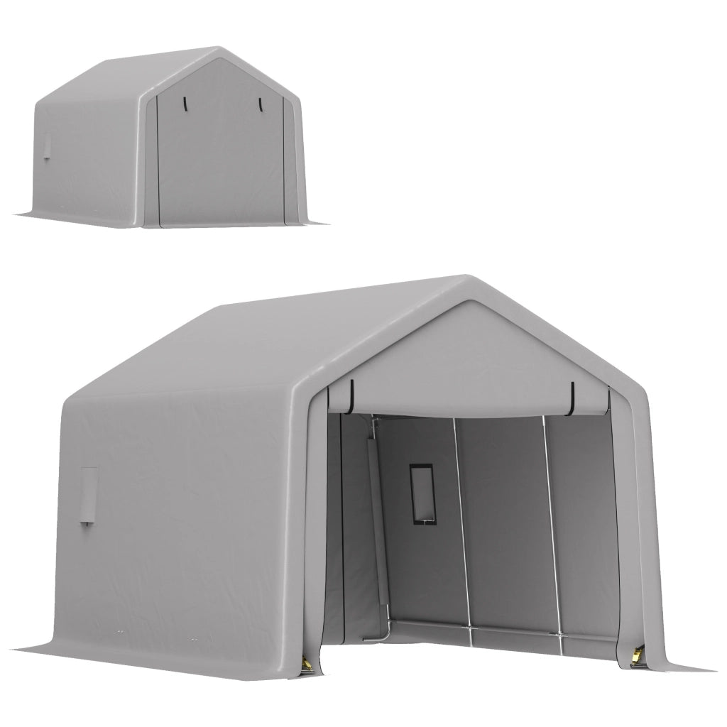 Carport auto 3x5,2 m ¨C zephmum ¨C grigio con porta a rullo