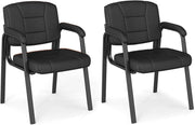 Set di 2 Sedie da Ufficio, Sedia per Sala d'Attesa con Struttura in Metallo, Braccioli Imbottiti, Sedia da Ospiti per Ufficio Riunioni, Portata 180kg (Nero)