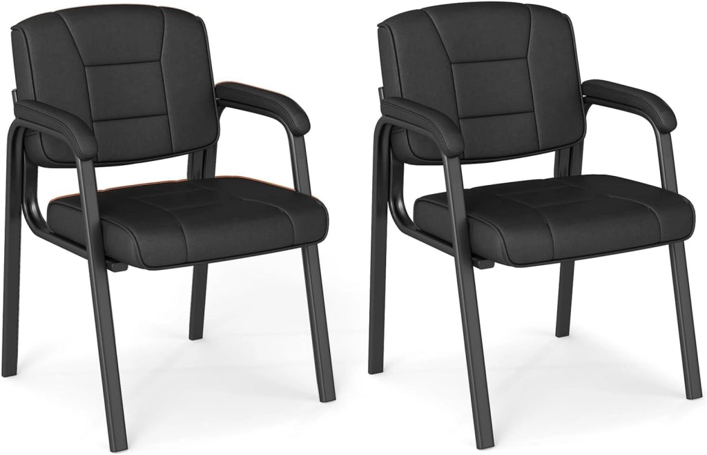 Set di 2 Sedie da Ufficio, Sedia per Sala d'Attesa con Struttura in Metallo, Braccioli Imbottiti, Sedia da Ospiti per Ufficio Riunioni, Portata 180kg (Nero)