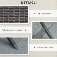 Set da Giardino Pieghevole da 3 Pezzi in Rattan PE e Metallo, Set 2 Sedie e Tavolino da Caffè, Protezione dai Raggi UV, Set di Mobili da Balcone, per Patio e Cortile, Nero