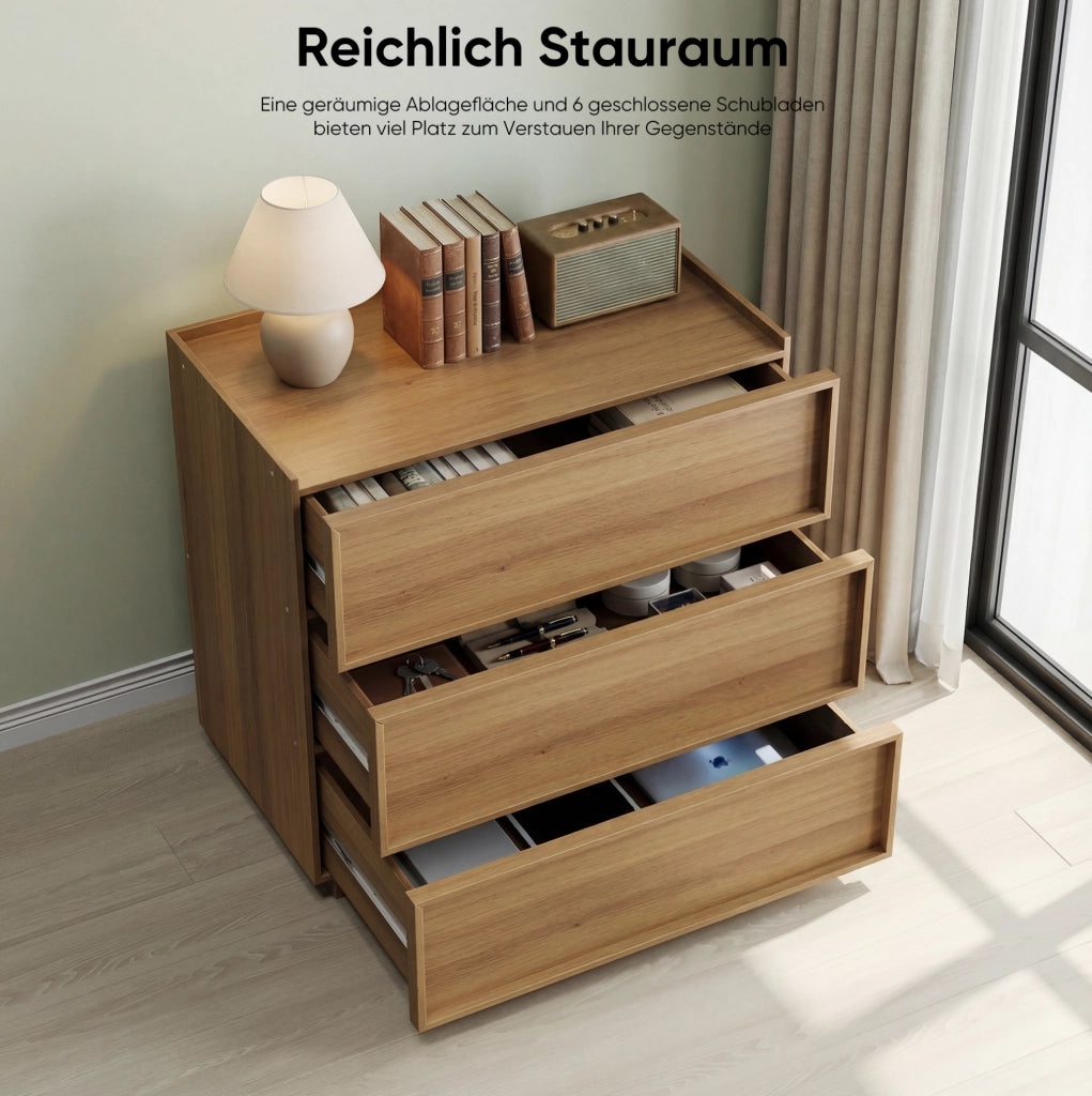 Cassettiera in MDF effetto rovere con 3 cassetti
