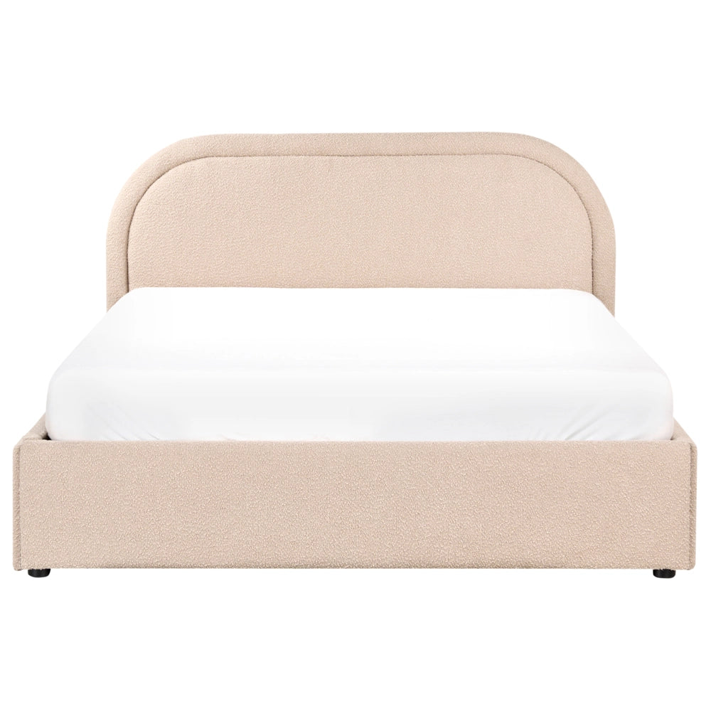 Letto moderno con contenitore e testata imbottita in bouclé beige chiaro 140 x 200 cm