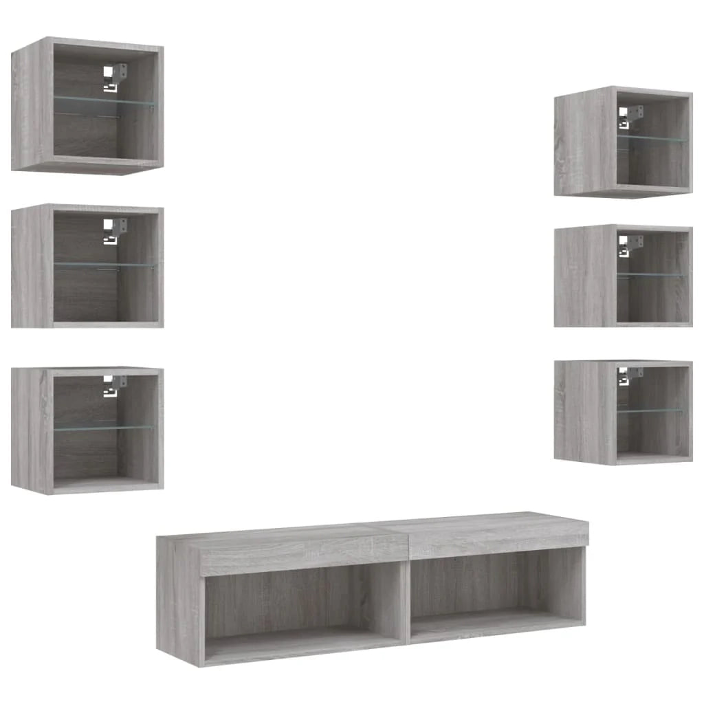 Mobile TV multimediale scaffale TV credenza mobile TV sala da pranzo soggiorno camera da letto con illuminazione a LED 8 pezzi legno ingegnerizzato Sonoma grigio 02_0029483
