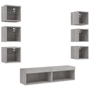 Mobile TV multimediale scaffale TV credenza mobile TV sala da pranzo soggiorno camera da letto con illuminazione a LED 8 pezzi legno ingegnerizzato Sonoma grigio 02_0029483