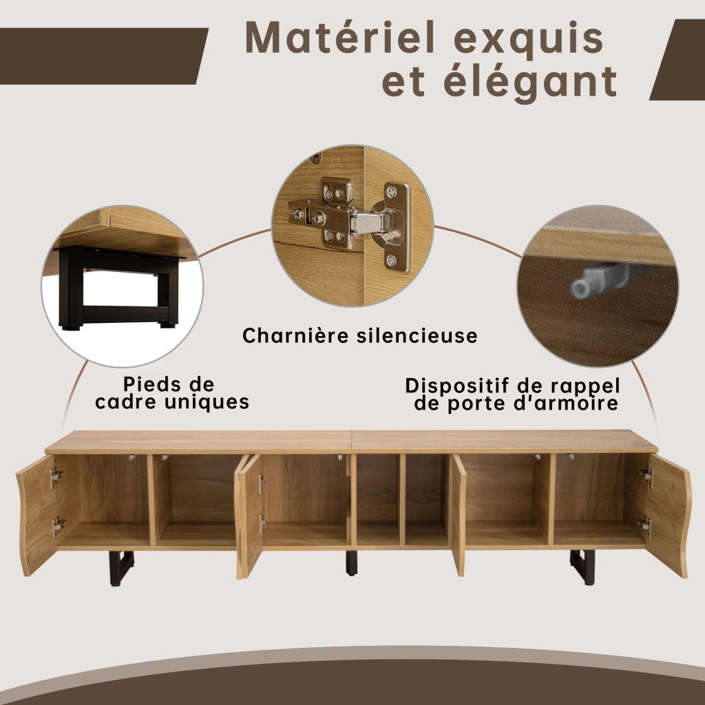 Mobile porta TV con ante curve e vani aperti in MDF e pannello truciolare naturale 191 × 38 × 46,5 cm
