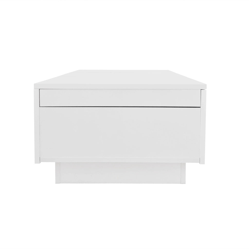 Tavolino da caffè 100x50x31 cm; vani nascosti e cassetti; truciolare bianco