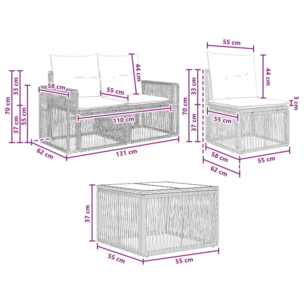 Set Divano da Giardino 9 pz Nero polyrattan 3435067