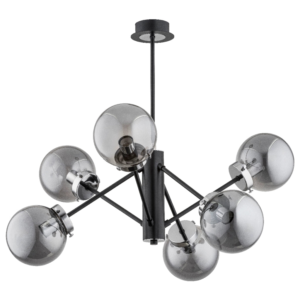 Lampadario moderno nero, sfere fumé, 6xE14 Alfa Nancy