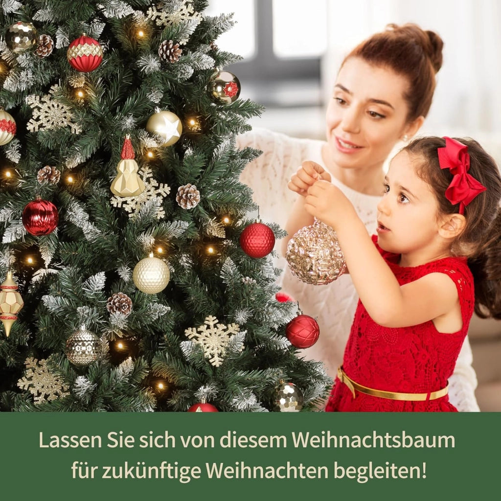 Albero di Natale Innevato 180cm, Albero di Natale Artificiale con 32PCS Pigne, Super Folto, Effetto Realistico e Rami con Aghi Anticaduta, Supporto in Legno, 1092 Punte, Decorazione Natalizia