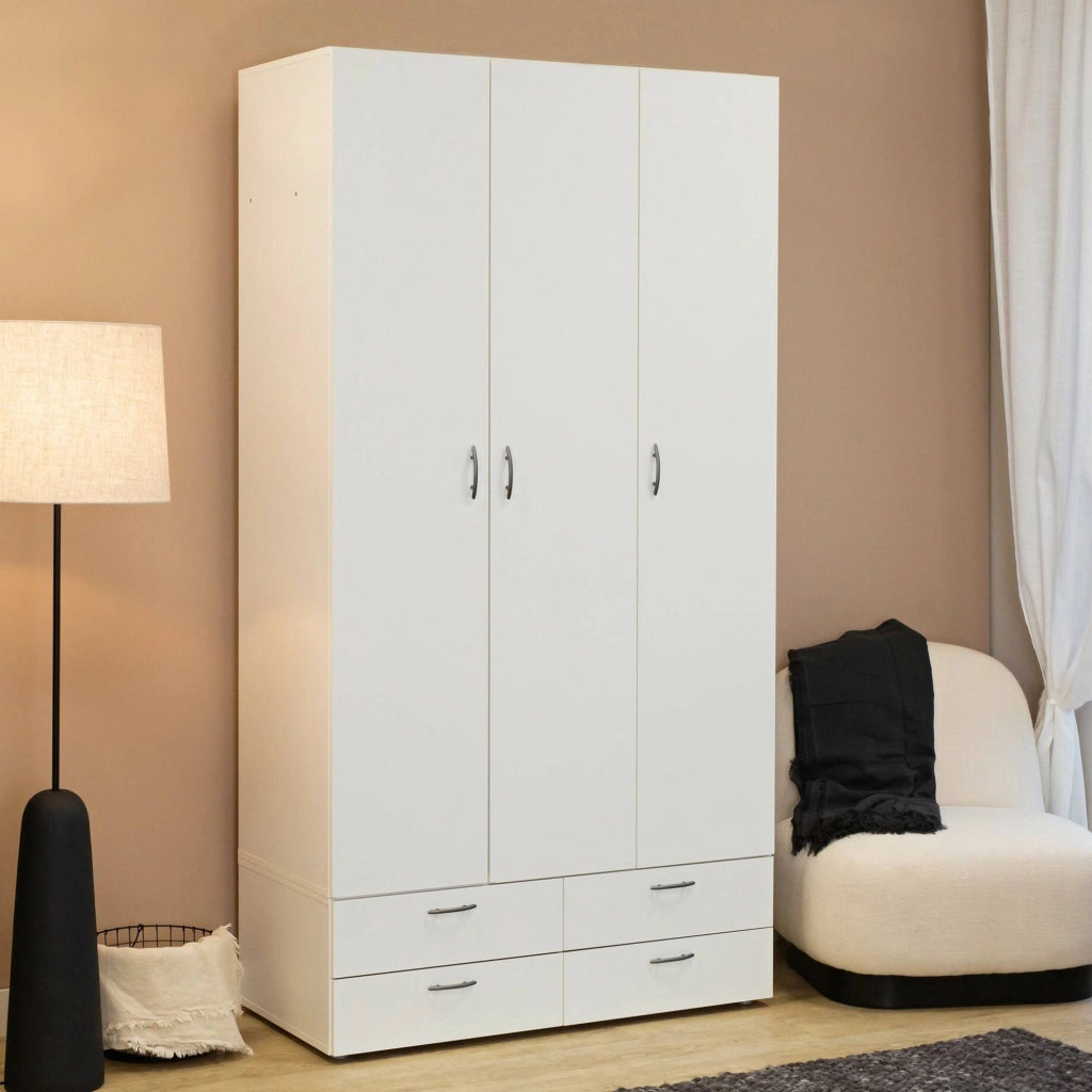 Guardaroba 3 ante Randazzo, Mobile camera da letto, Cabina armadio portabiti, Armadio appendiabiti, 111x52 h214 cm, Bianco