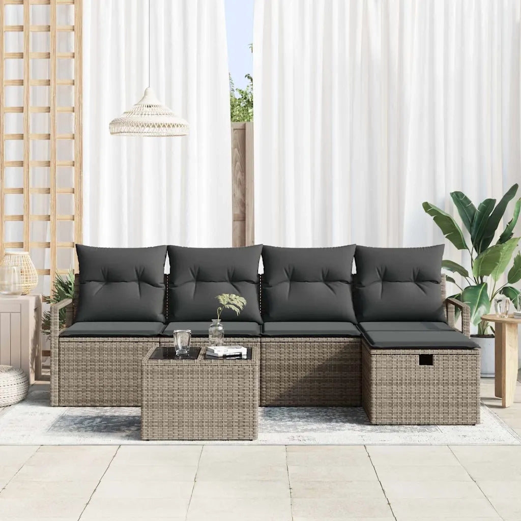 Set Divano da Giardino con cuscino 6 pcs Grigio Poly Rattan