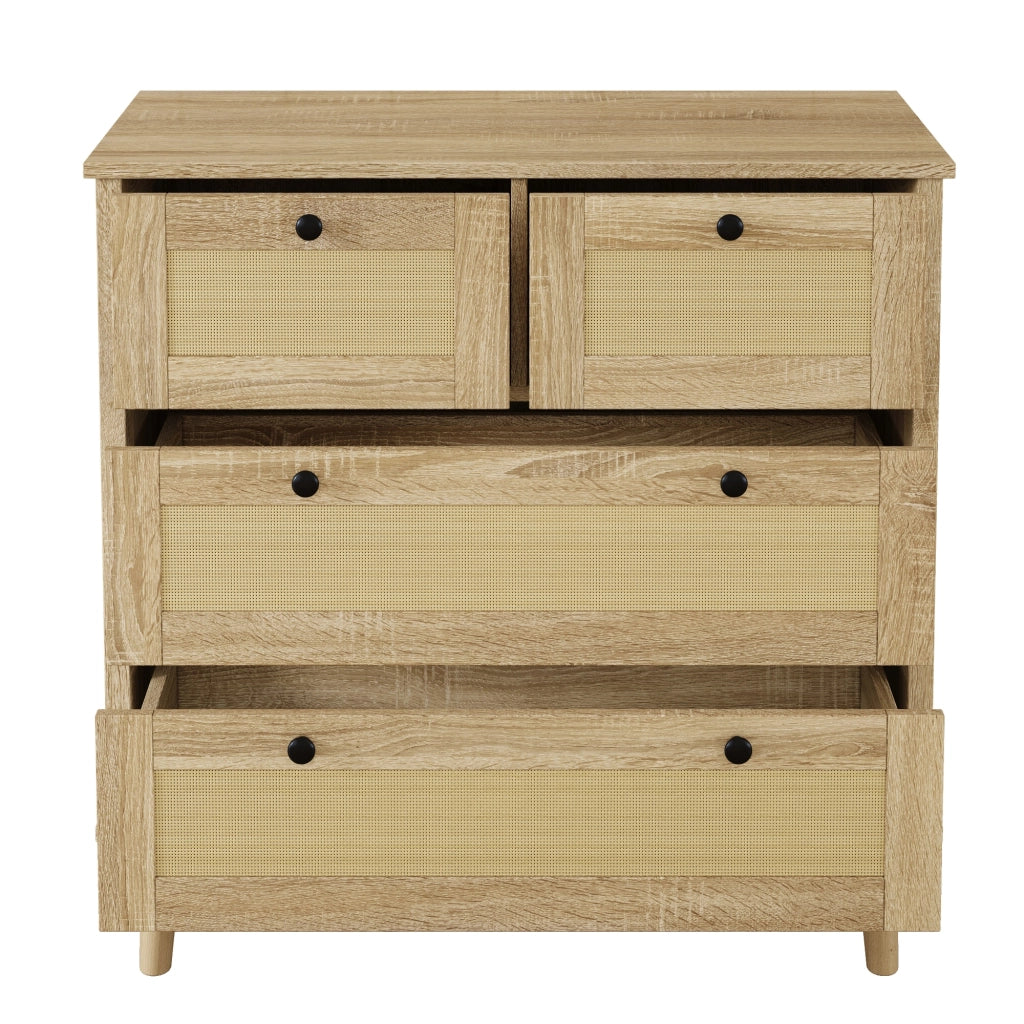 Chest of drawers with four rattan drawers - Zephmum- Solid wood legs