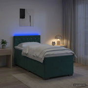 Letto con Box Spring, Materasso e LED Verde Scuro 90 x 200 cm 3452099