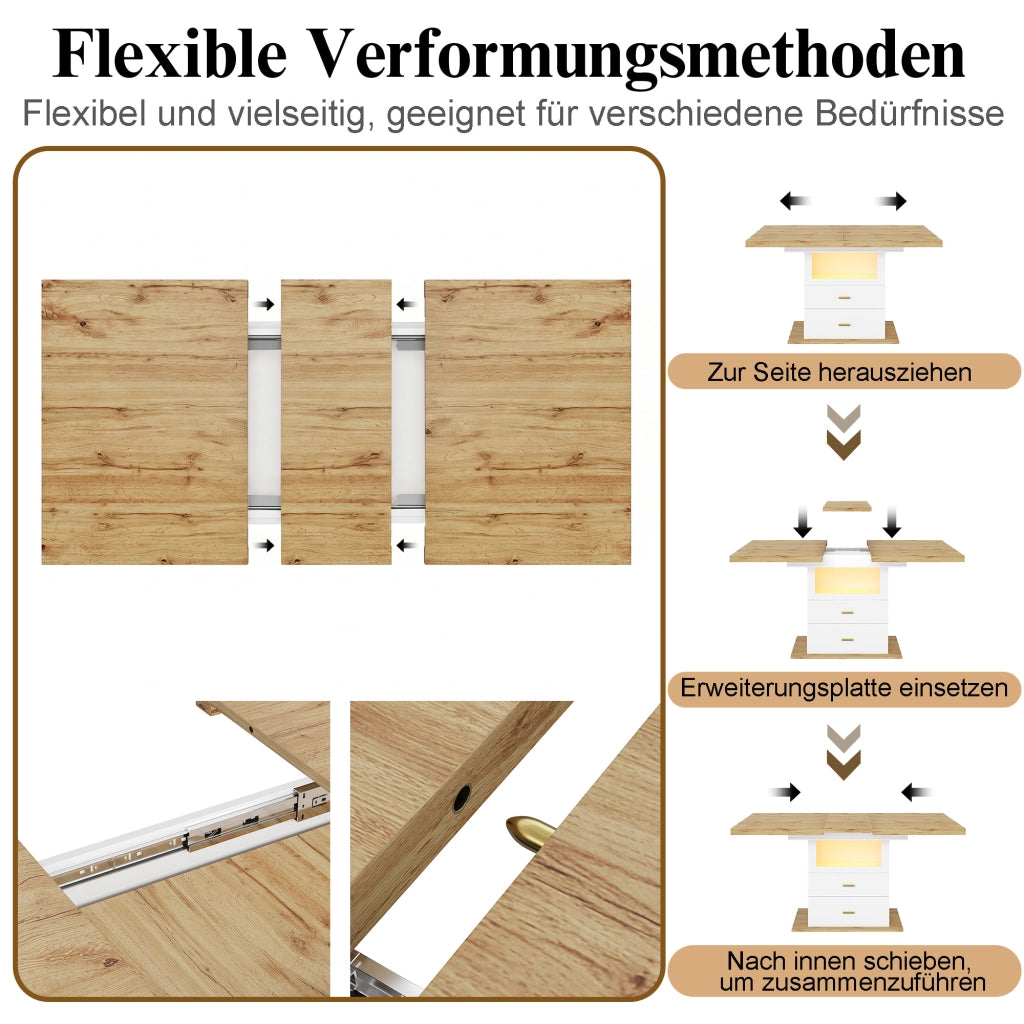 TAVOLO Allungabile 110-140x80x75 cm MDF Bianco con LED e controllo App