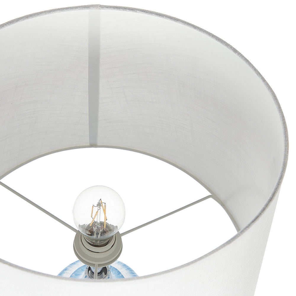 Lampada da tavolo Base in ceramica blu 66 cm Paralume in tessuto bianco Lampada da comodino classica