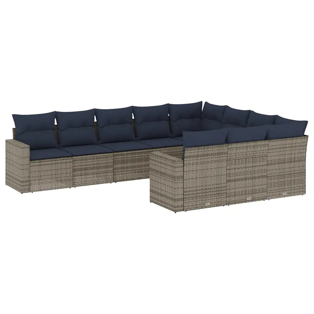 Set Divani da Giardino 10 pz con Cuscini Grigio in Polyrattan 3219481