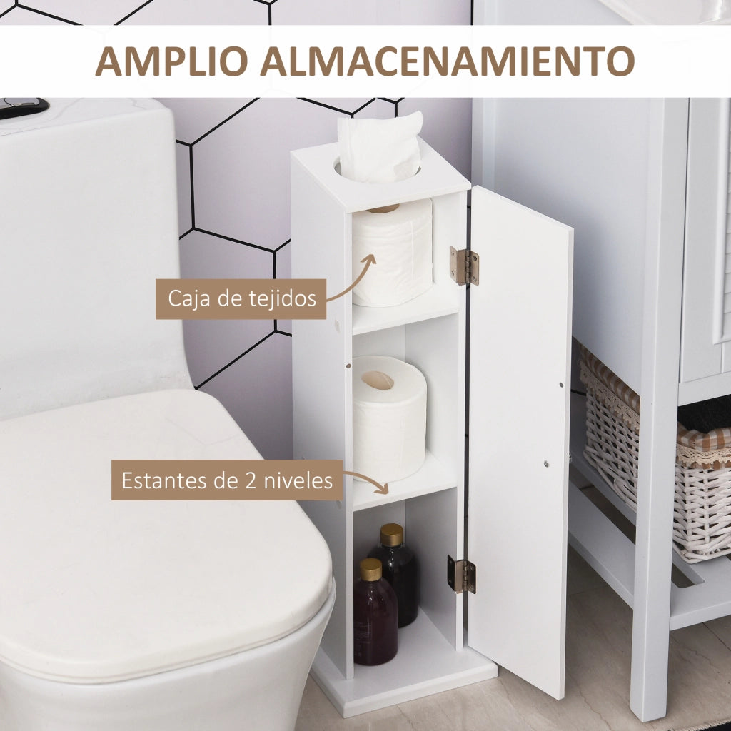 Mobile Bagno Stretto con Portarotolo e Ripiano ¨C Zephmum ¨C 19,5x19,5x65 cm Bianco