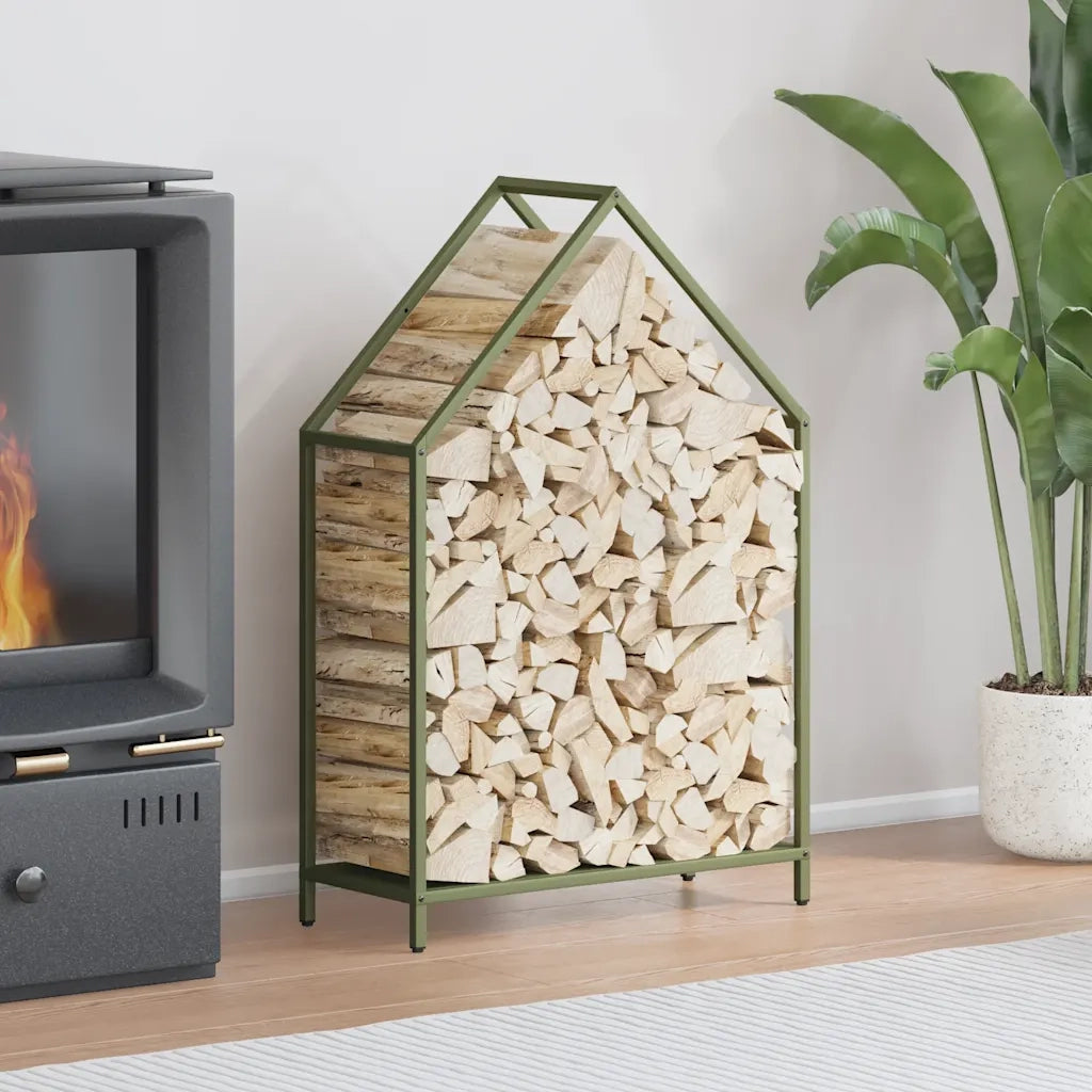 Rastrelliera per Legna da Ardere Verde Oliva 60x25x90 cm 864310