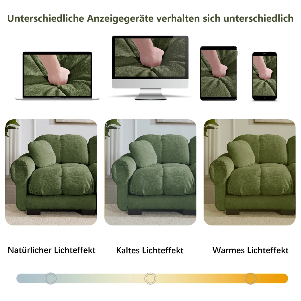 Divano panoramico a U 4 posti in ciniglia con 2 pouf mobili seduta trapuntata e schienale ergonomico verde