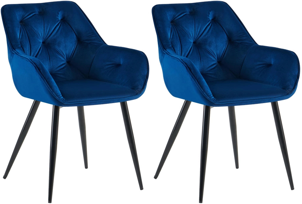 Set di 2 sedie da pranzo Cassis Velvet blu,Velluto