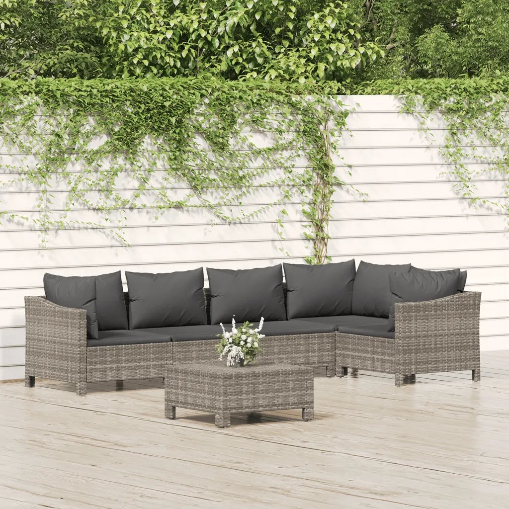 Set Divani da Giardino 6 pz con Cuscini in Polyrattan Grigio 3187275