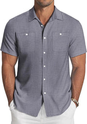 Camisetta uomo con maniche corte, stile casual, adatta per l'ufficio estivo con tasca pettorale
