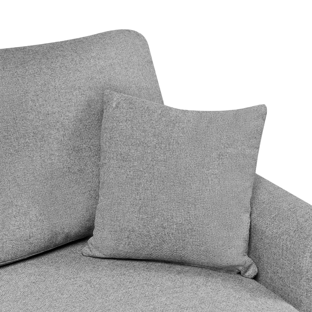 Divano letto angolare con contenitore lato sinistro grigio rivestimento in poliestere effetto lino contenitore cuscini design moderno