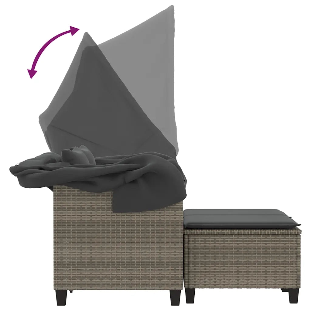 Divano Giardino 2 Posti-Sofa da Giardino-Divanetto da esterno Baldacchino e Sgabelli Grigio Polyrattan 428485