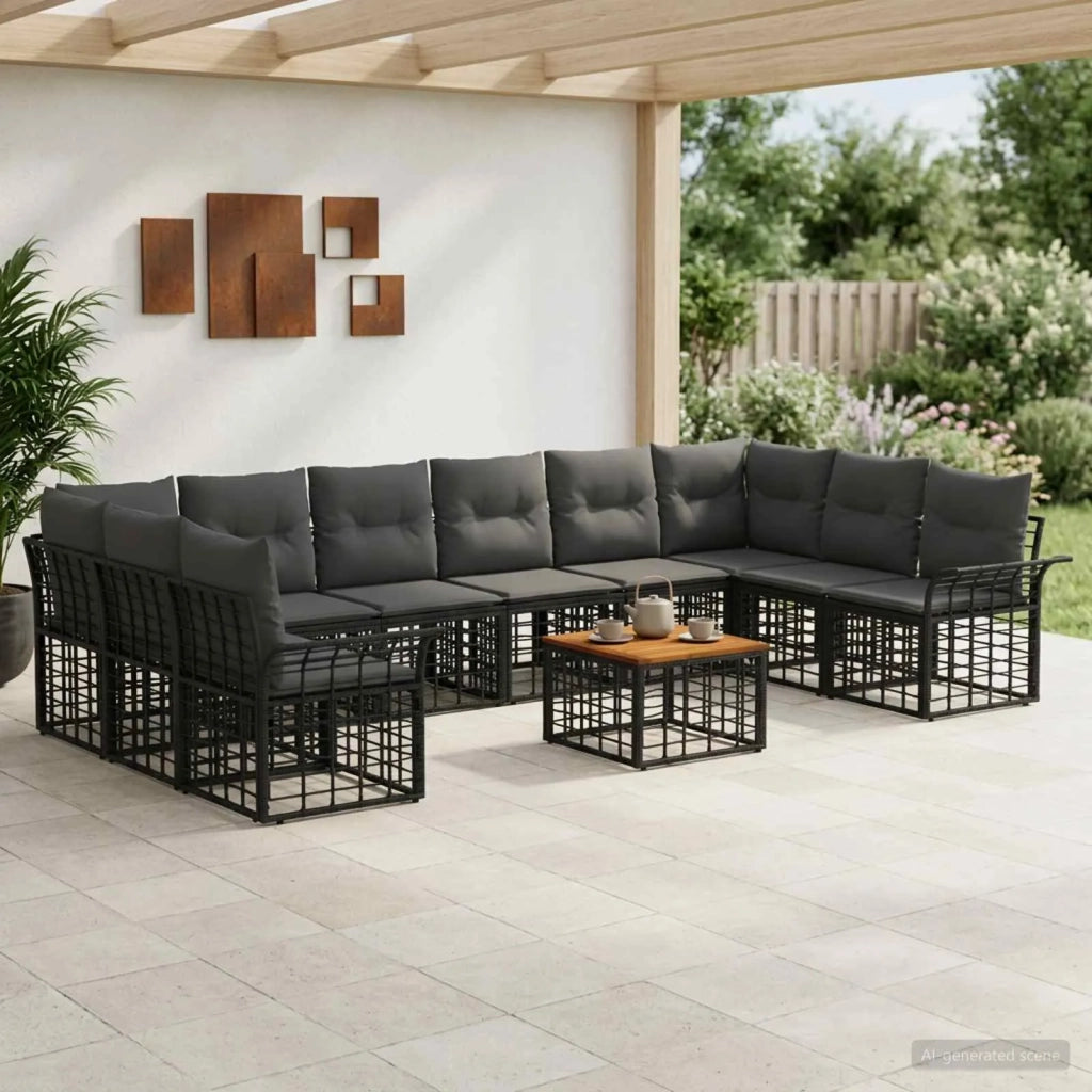 Set di divani da esterno 11 pcs Nero e Grigio scuro Poliestere 3437763