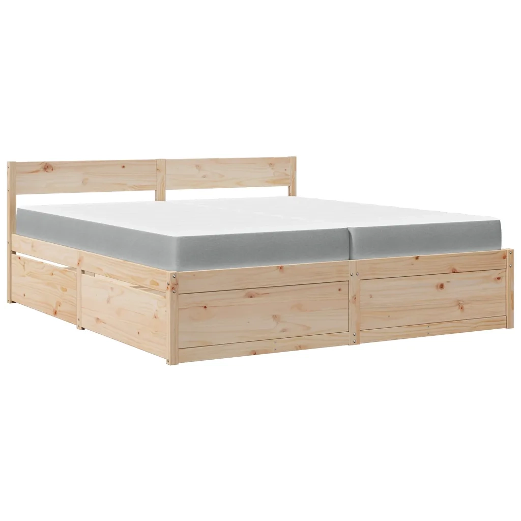 Giroletto Cassetti e Materasso 200x200 cm Legno Massello Pino 3281886