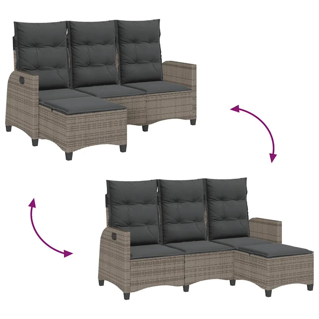 Divano Giardino Reclinabile a L con Cuscini Grigio Polyrattan 4108240