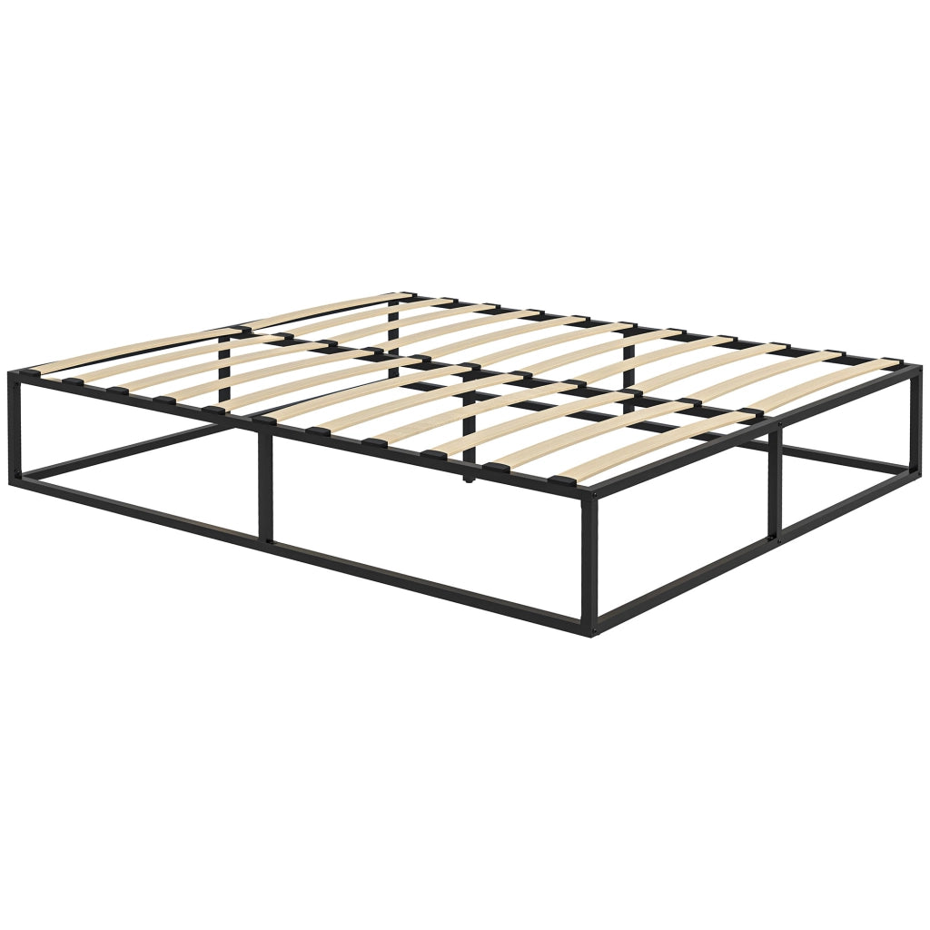 Struttura Letto con Doghe in Compensato e Contenitore inferiore, 190x160x35cm, Nero e color legno