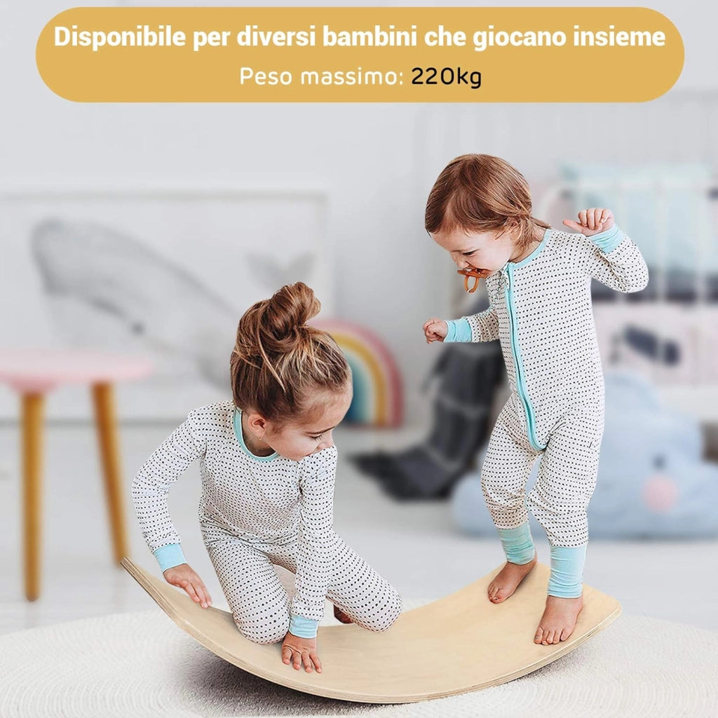 Balance Board Curva per Bambini, Tavola di Equilibrio per Bambini in Legno con Feltro Antiscivolo, Portata Massima 220 kg (90 x 30 x 19 cm)