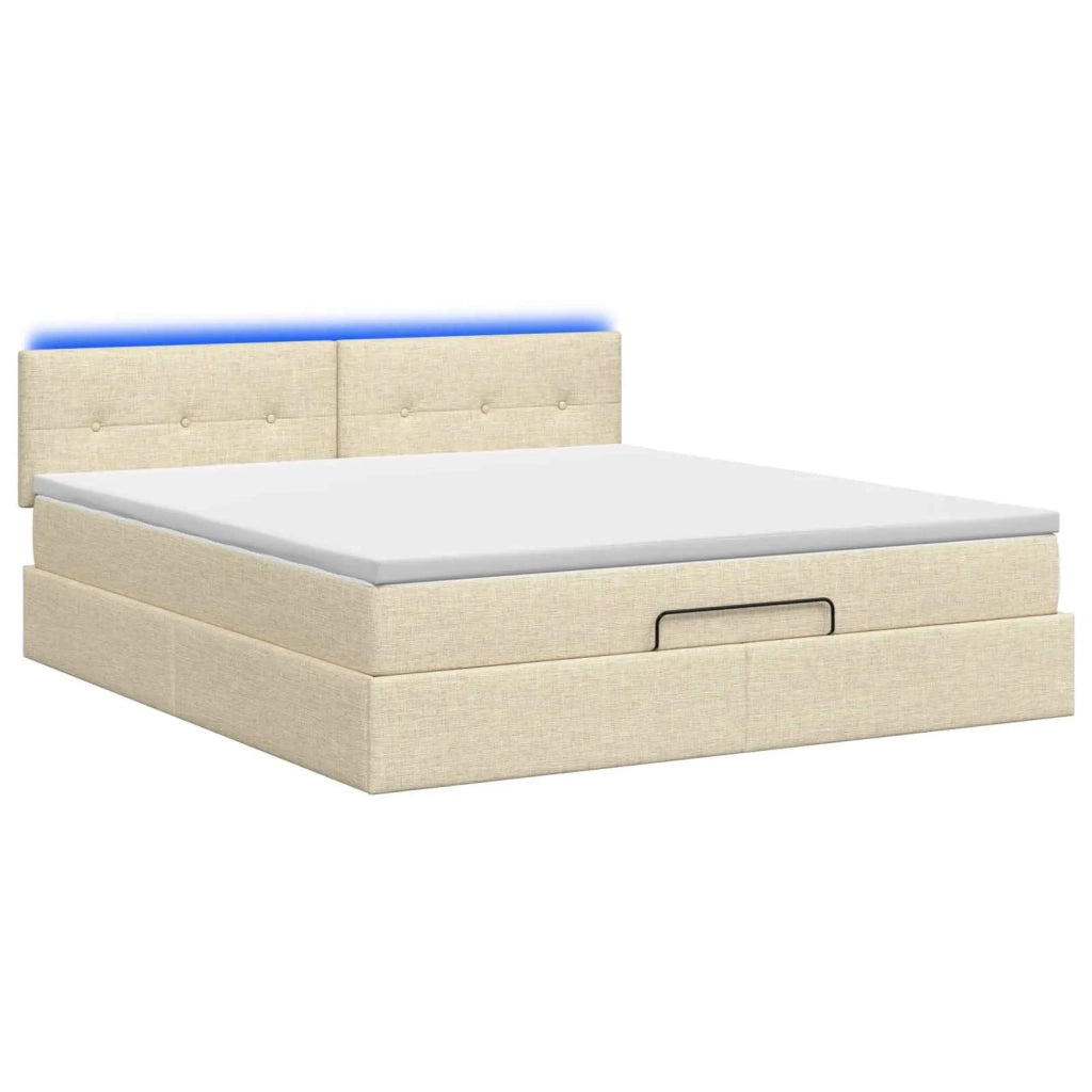Letto Ottomano con Materasso e LED Crema 140 x 200 cm Tessuto 3456917