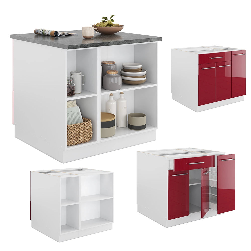 Vicco Isola cucina Bordeaux lucido/bianco 90 cm con cassetto, senza piano di lavoro