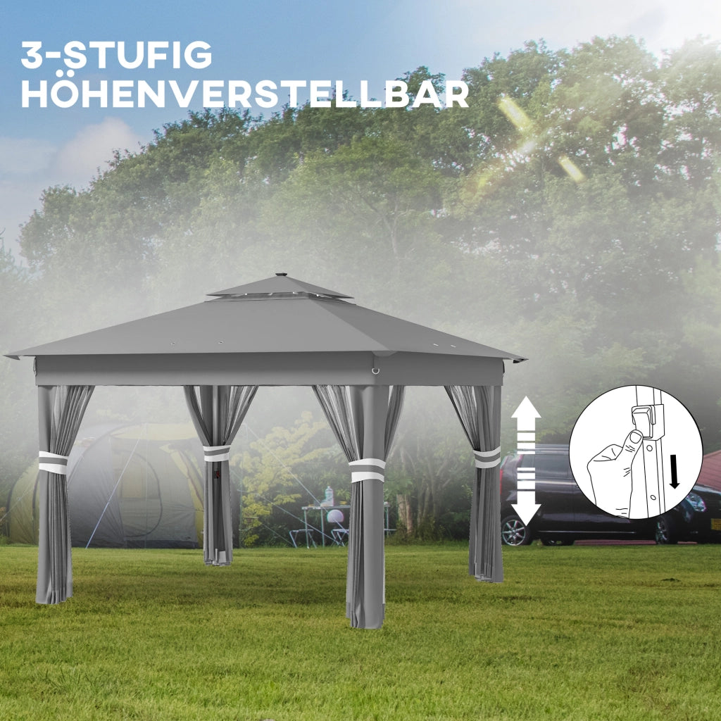 Tenda da giardino con luci solari ¨C zephmum ¨C grigio 336x336x270 cm