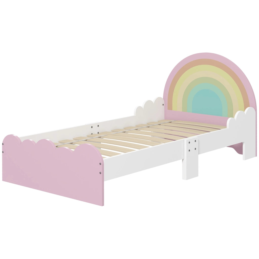 Letto per Bambini 3-6 anni con Testiera Arcobaleno e Rete a Doghe ¨C zephmum ¨C Rosa 143x74x66 cm