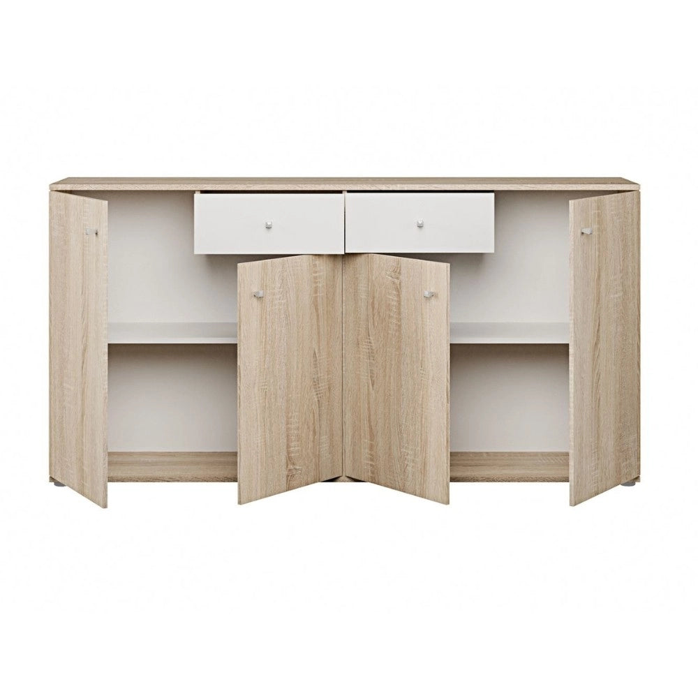 Madia Nilo con 4 ante e 2 cassetti in rovere e bianco 159 cm