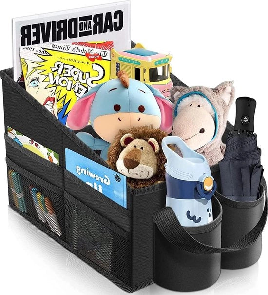 Organizzatore di Sedili per Auto - Donna e Bambini - Sedile Posteriore e Sedile dei Passeggeri - Giocattoli Libri Spuntini - Orecchiatura del Bicchiere Fissaggio con Cinghia Tavola per Auto