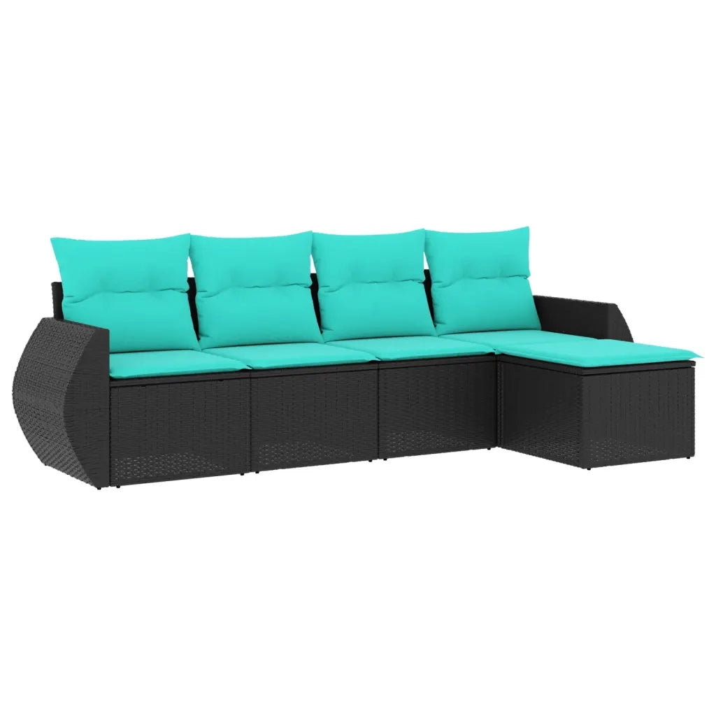 Set Divani da Giardino 5 pz con Cuscini Nero in Polyrattan 3221286